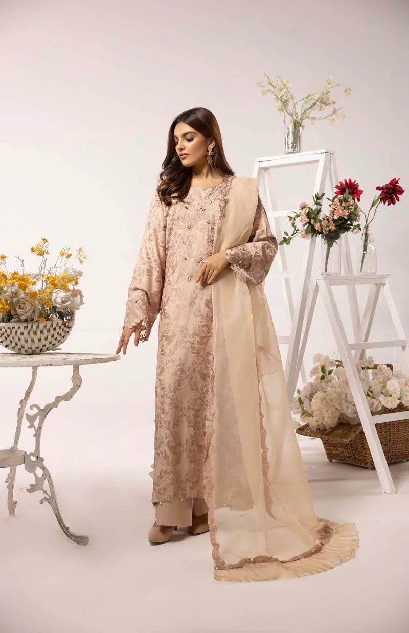 Nakhra 3 Piece Linen Suit with Organza Net Dupatta FL02