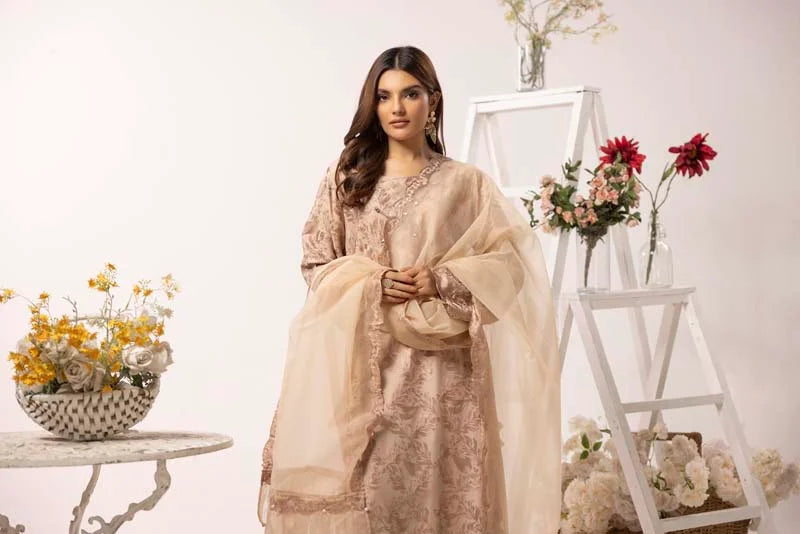 Nakhra 3 Piece Linen Suit with Organza Net Dupatta FL02