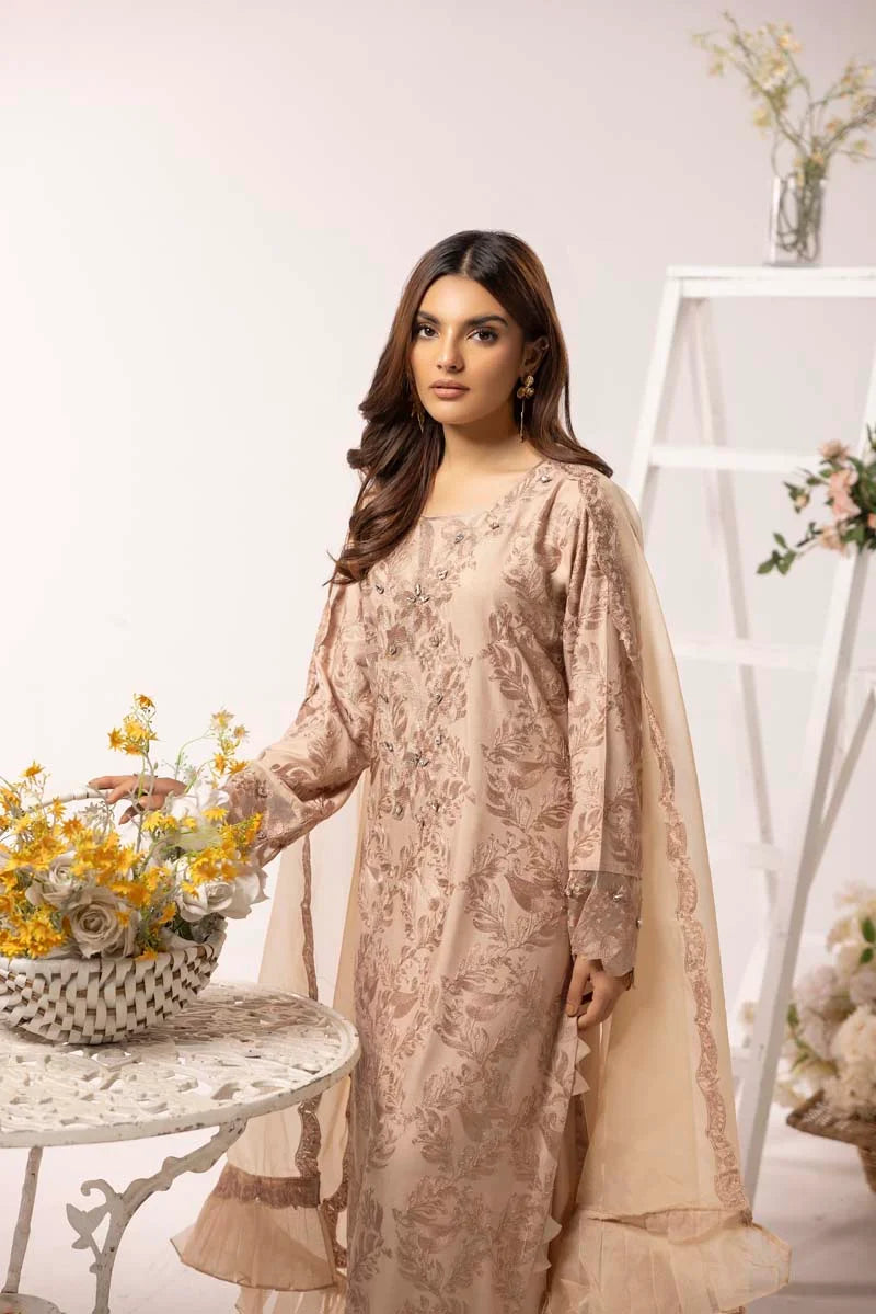 Nakhra 3 Piece Linen Suit with Organza Net Dupatta FL02