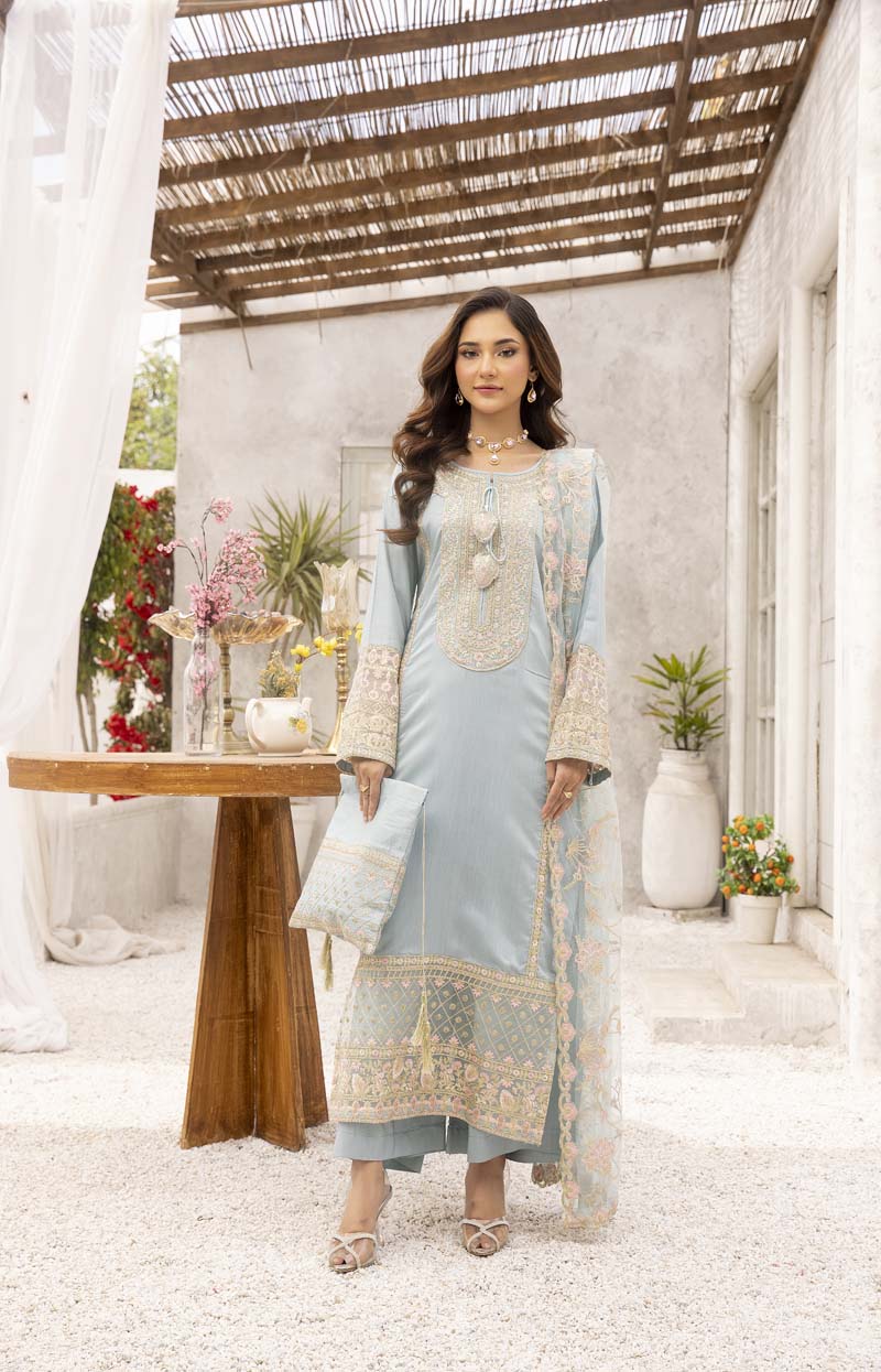 Sapphire inspired Viscose Silk 3 Piece Mint Eid Outfit - Desi Posh