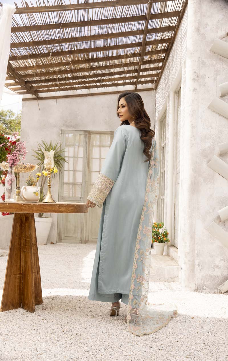 Sapphire inspired Viscose Silk 3 Piece Mint Eid Outfit - Desi Posh