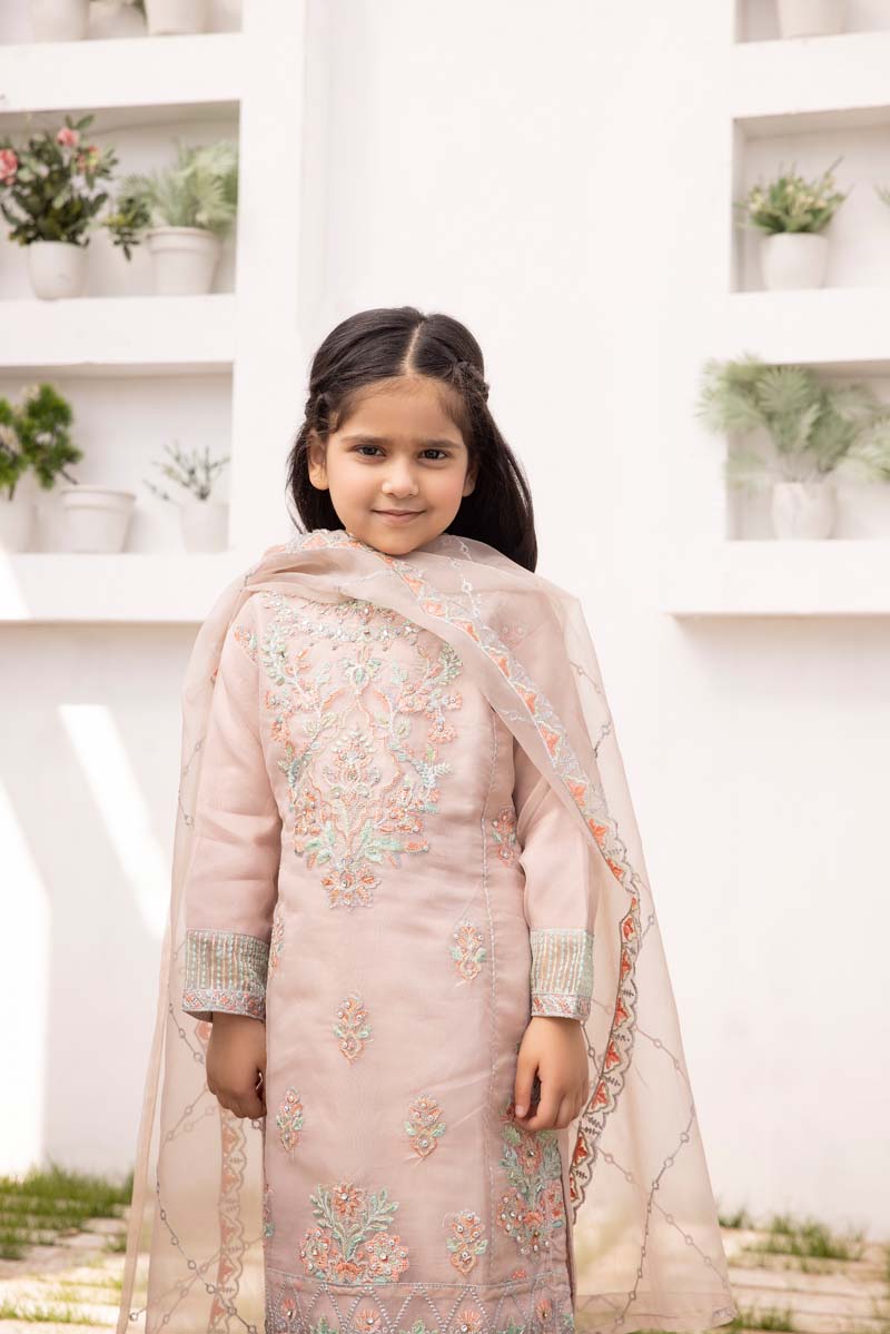 Simrans Organza Mummy & Me Kids Eid suit Pastel Pink - Desi Posh