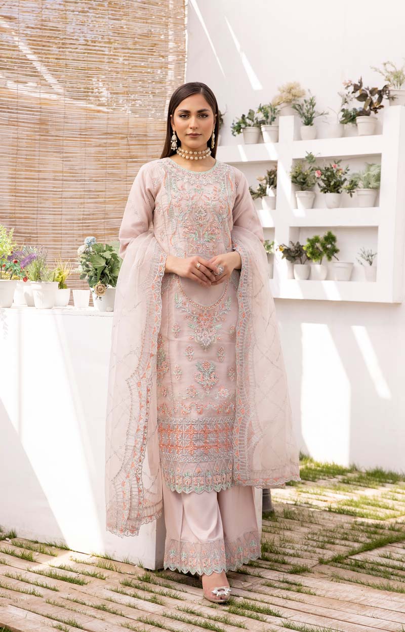 Simrans Organza Mummy & Me Ladies Eid suit Pastel Pink - Desi Posh