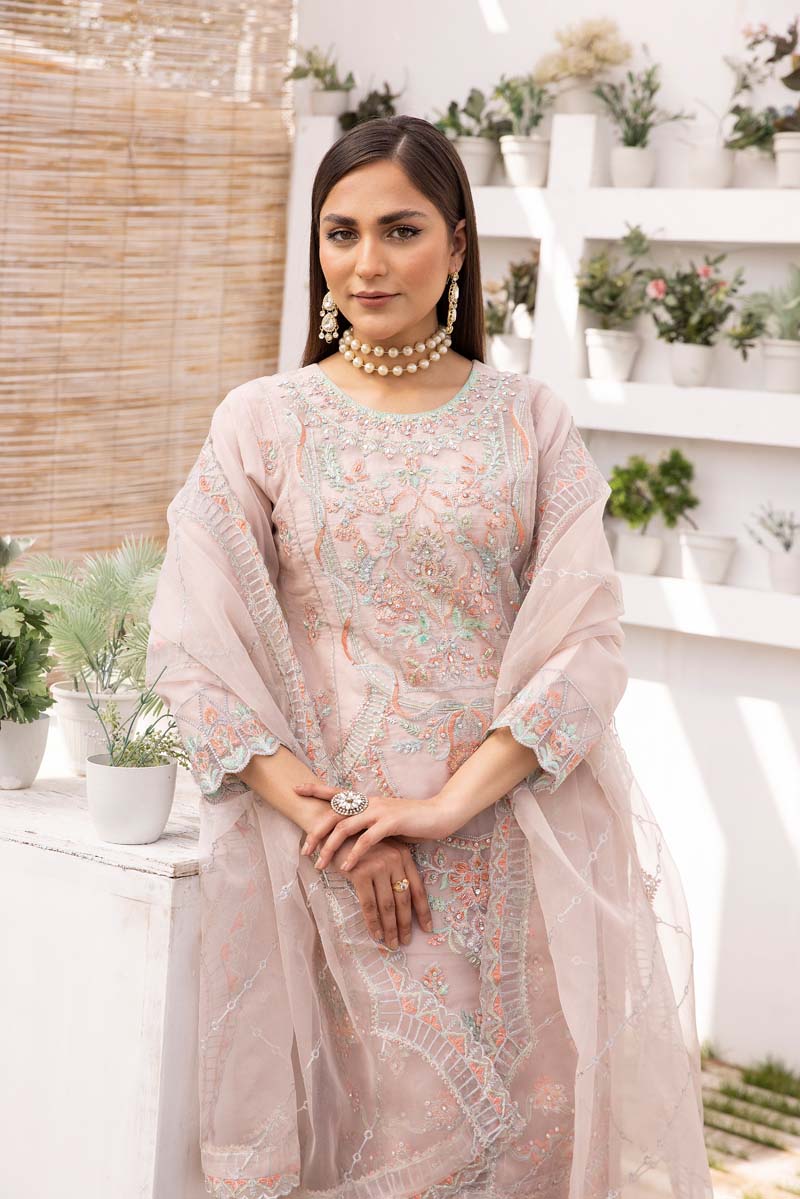 Simrans Organza Mummy & Me Ladies Eid suit Pastel Pink - Desi Posh