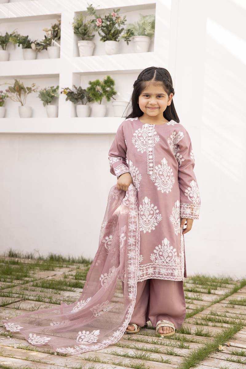 Marea Mauve Mummy & Me Girls 3 Piece Suit With Organza Dupatta - Desi Posh