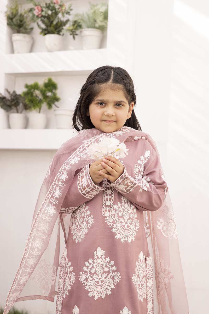 Marea Mauve Mummy & Me Girls 3 Piece Suit With Organza Dupatta - Desi Posh