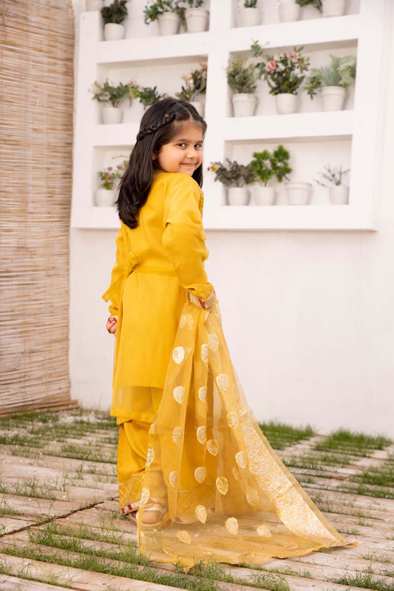 Simrans Organza Mummy & Me Kids Eid suit Mustard - Desi Posh