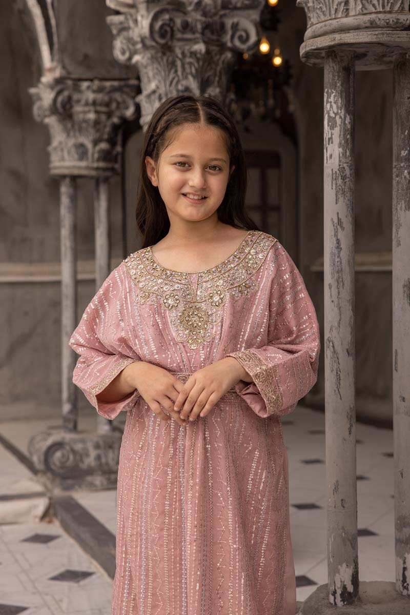 Jeem Mummy & Me Girls Pink 3 Piece Wedding Kaftan