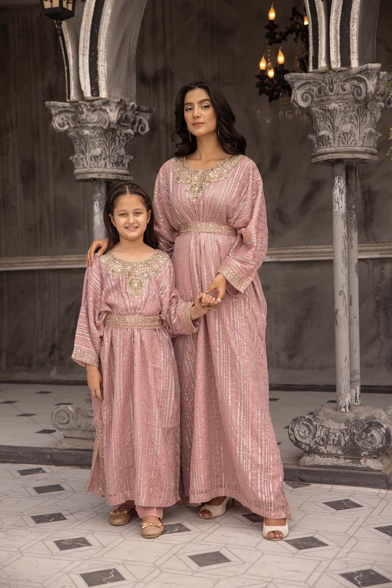 Jeem Mummy & Me Girls Pink 3 Piece Wedding Kaftan