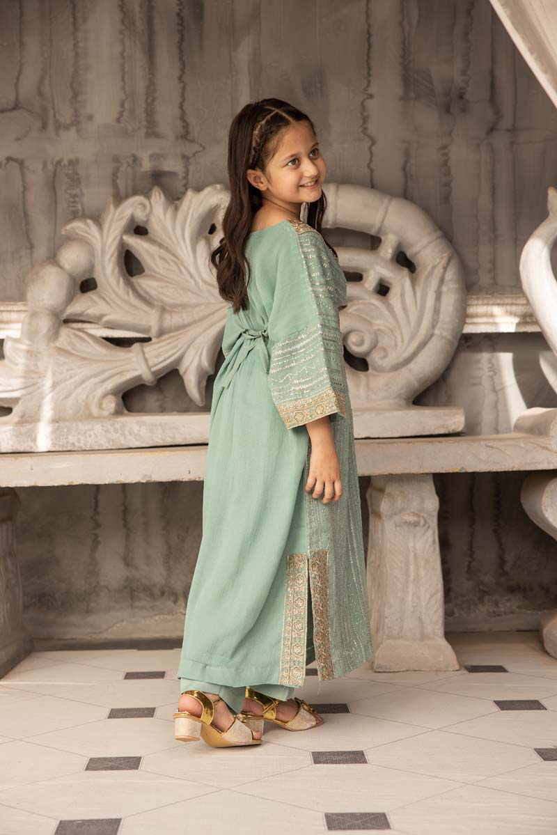 Jeem Mummy & Me Girls Green 3 Piece Wedding Kaftan