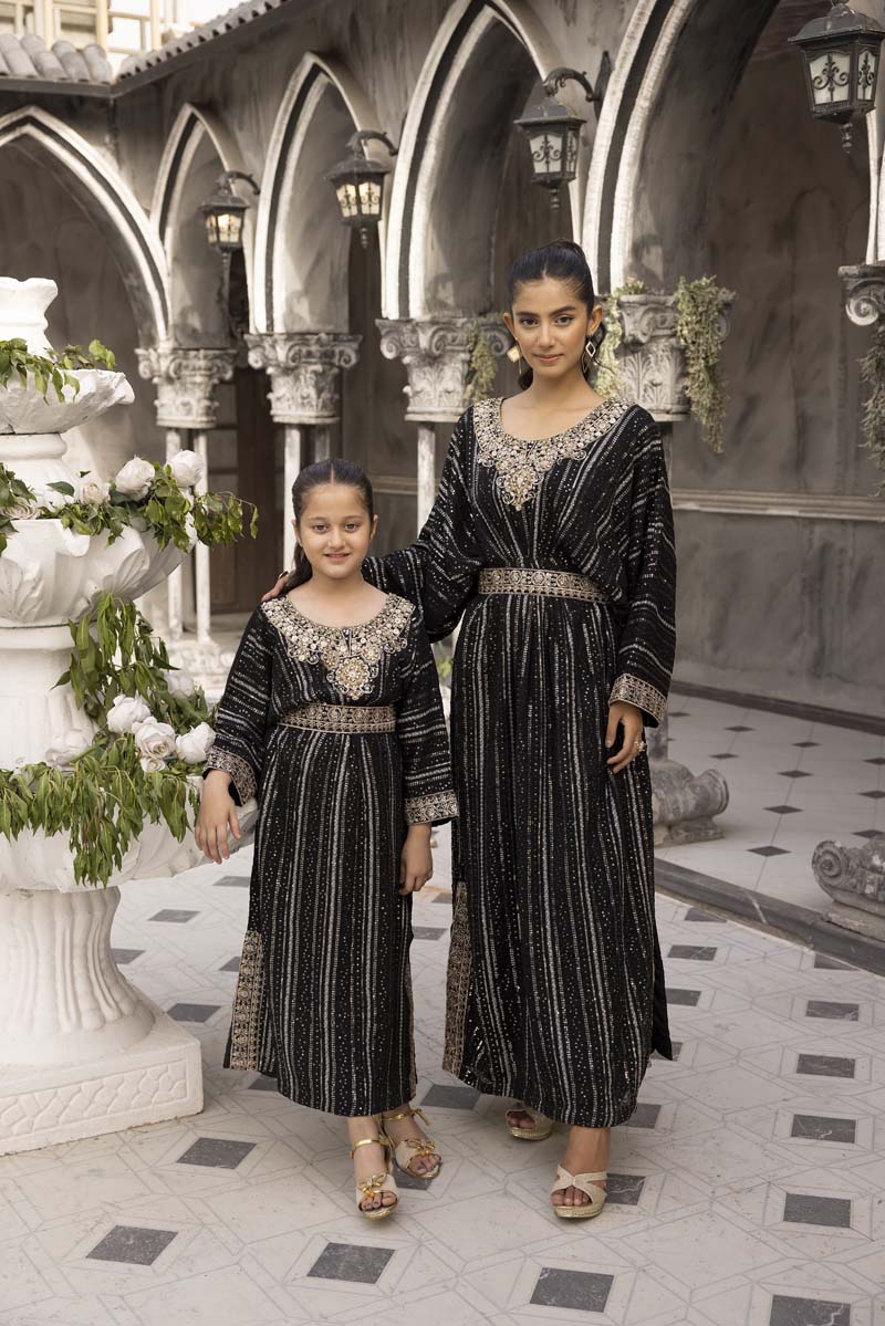 Jeem Mummy & Me Girls Black 3 Piece Wedding Kaftan