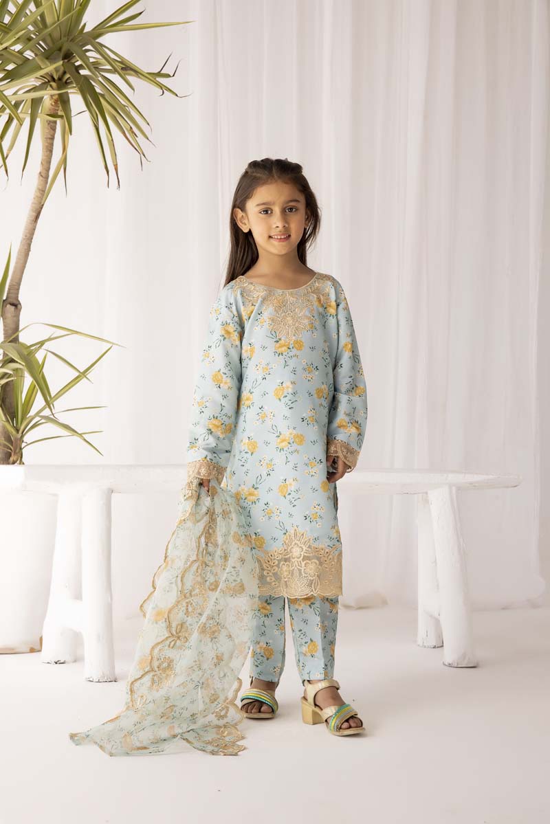 Mohagni Designer Mummy & Me Kids 3 Piece Lawn Outfit Green - Desi Posh