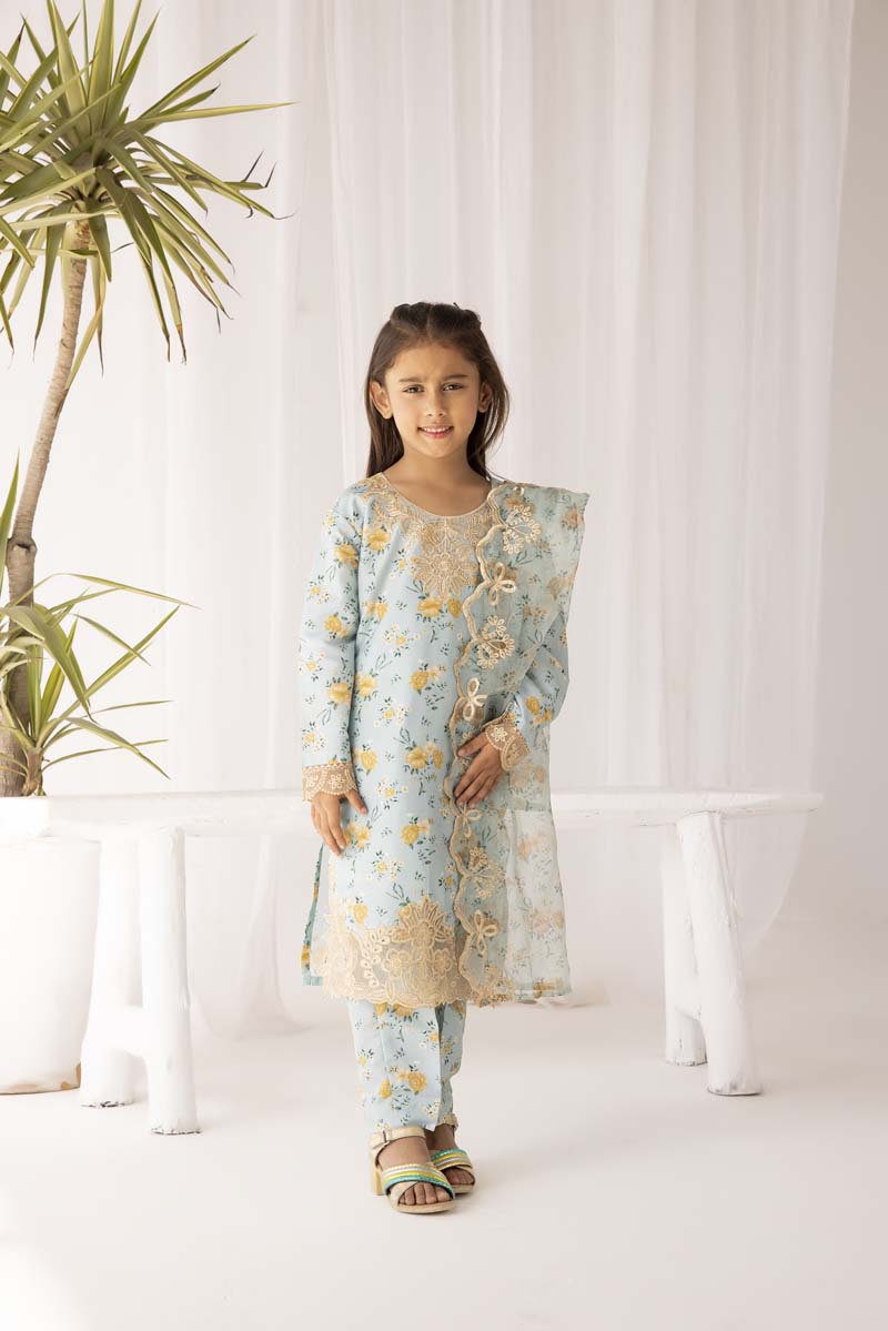 Mohagni Designer Mummy & Me Kids 3 Piece Lawn Outfit Green - Desi Posh