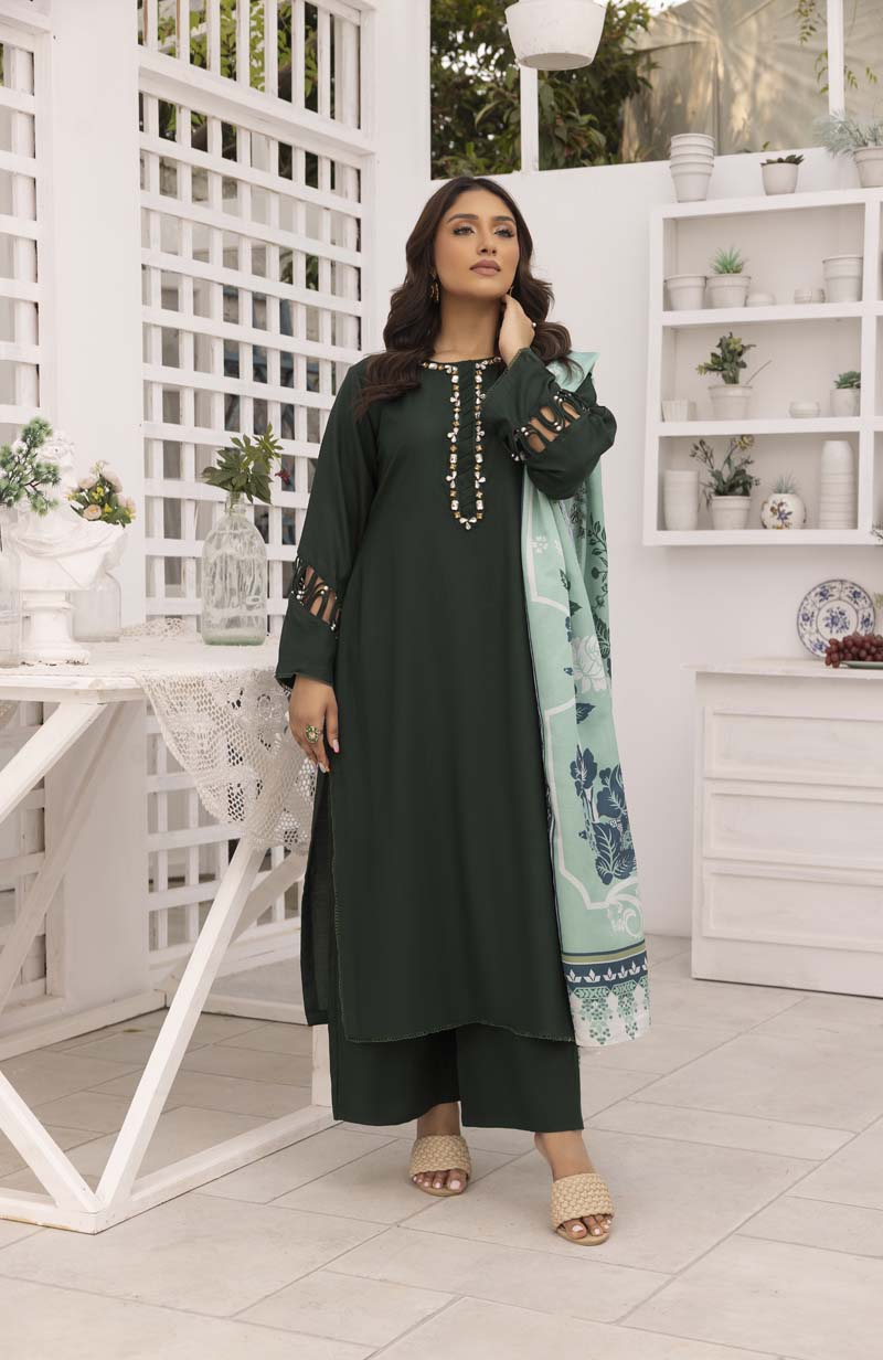 Nakhra 3 Piece Dhanak Linen Suit with Digital Wool Shawl DSS02