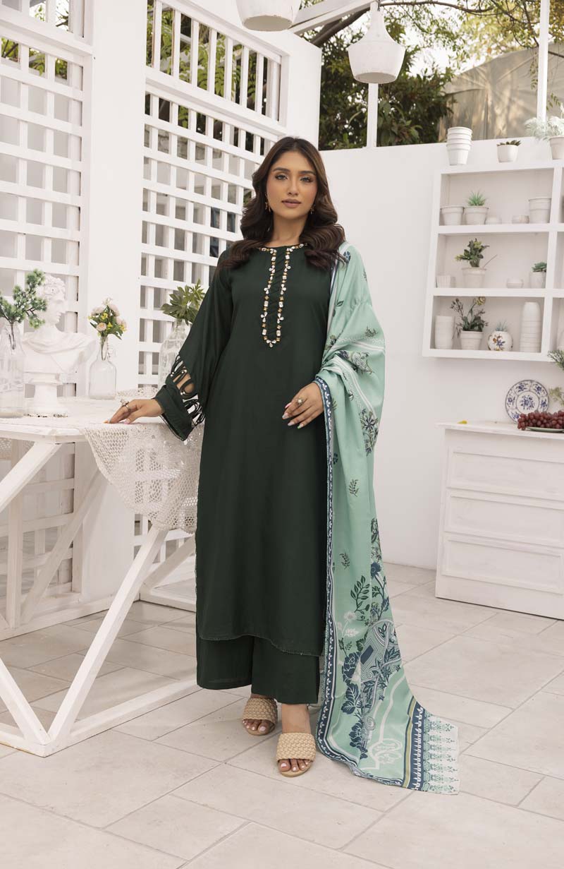 Nakhra 3 Piece Dhanak Linen Suit with Digital Wool Shawl DSS02