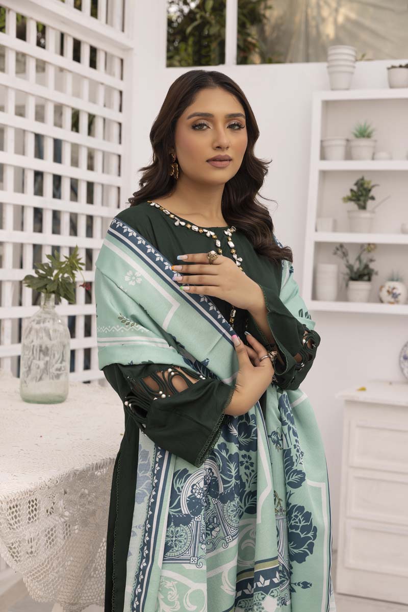 Nakhra 3 Piece Dhanak Linen Suit with Digital Wool Shawl DSS02