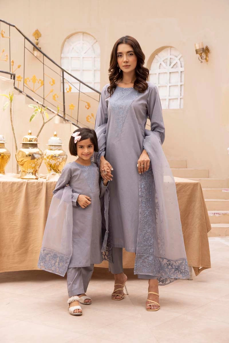 Nakhra Mummy & Me Girls Steel Blue Eid Outfit NKR05K