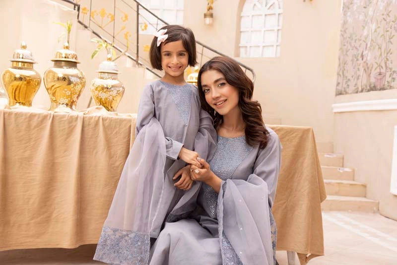 Nakhra Mummy & Me Girls Steel Blue Eid Outfit NKR05K