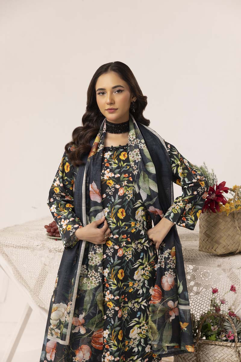 Aleena Khadder Suit with Digital Printed Dupatta Midnight