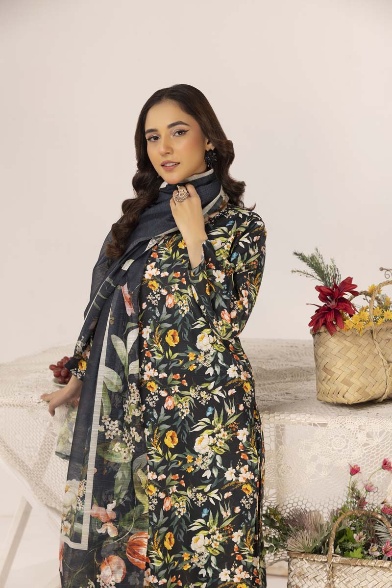 Aleena Khadder Suit with Digital Printed Dupatta Midnight