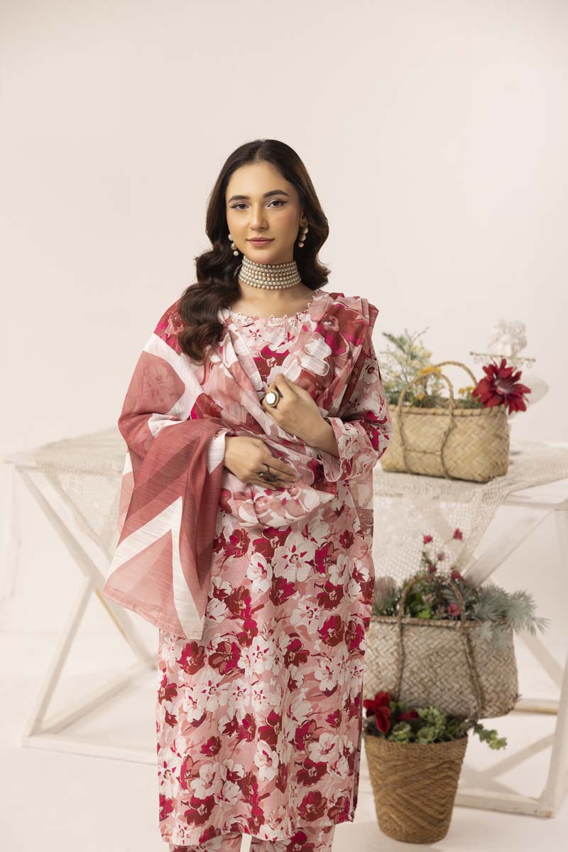 Aleena Khadder Suit with Digital Printed Dupatta Pink