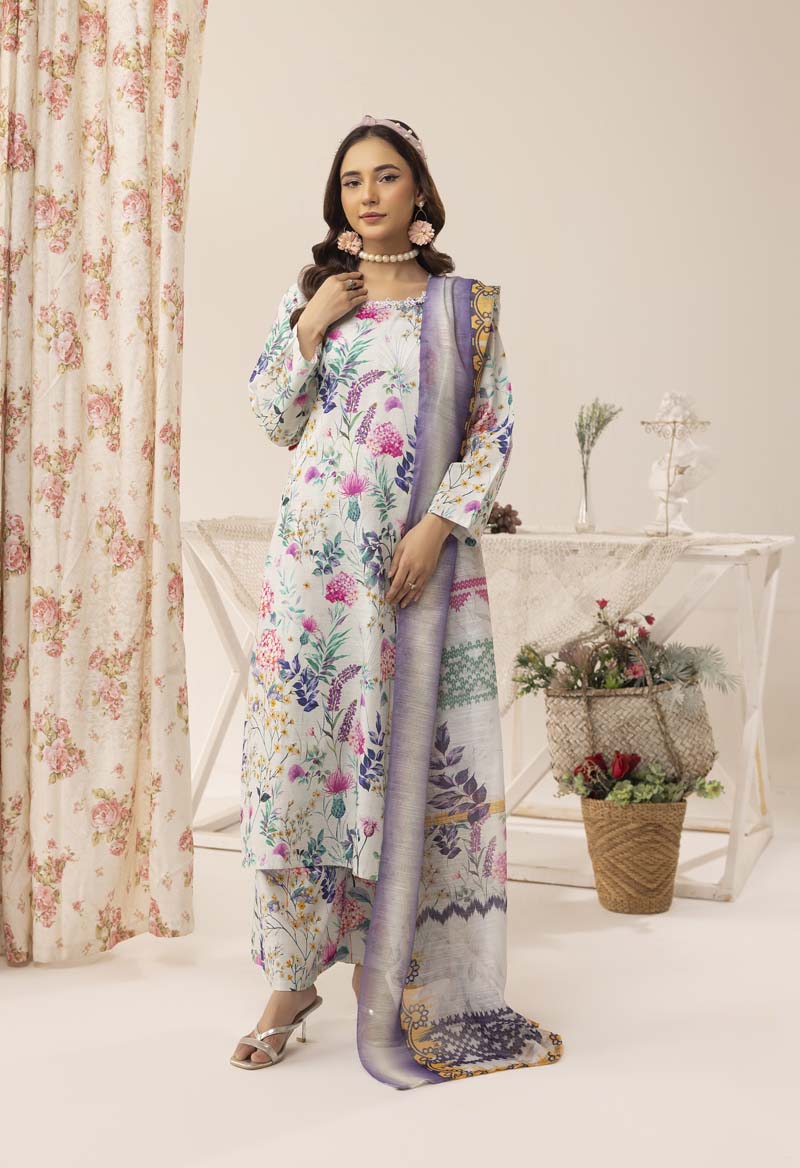 Aleena Khadder Suit with Digital Printed Dupatta Sky Blue