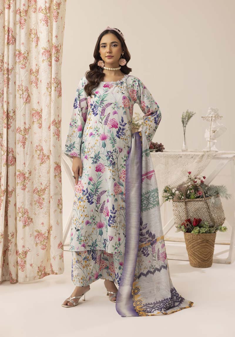 Aleena Khadder Suit with Digital Printed Dupatta Sky Blue