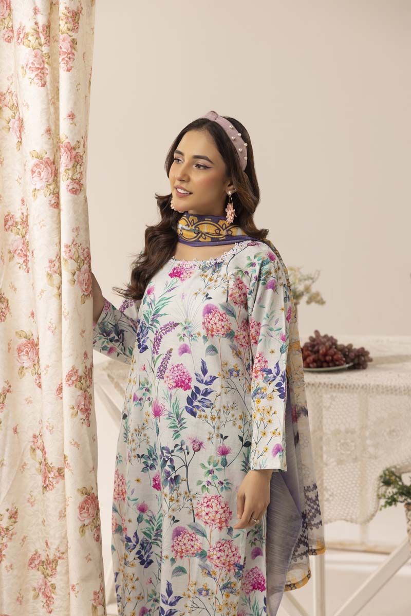 Aleena Khadder Suit with Digital Printed Dupatta Sky Blue