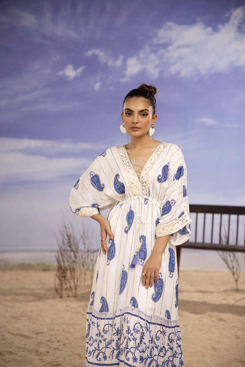 Summer Sizzler Designer Long Chiffon Dress Blue