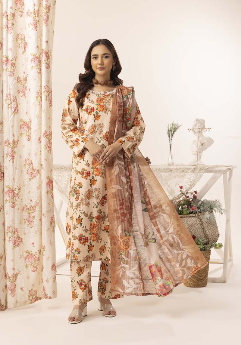 Aleena Khadder Suit with Digital Printed Dupatta Peach