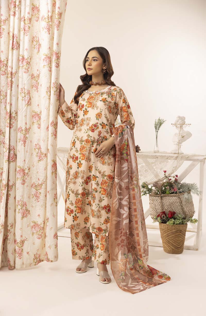 Aleena Khadder Suit with Digital Printed Dupatta Peach