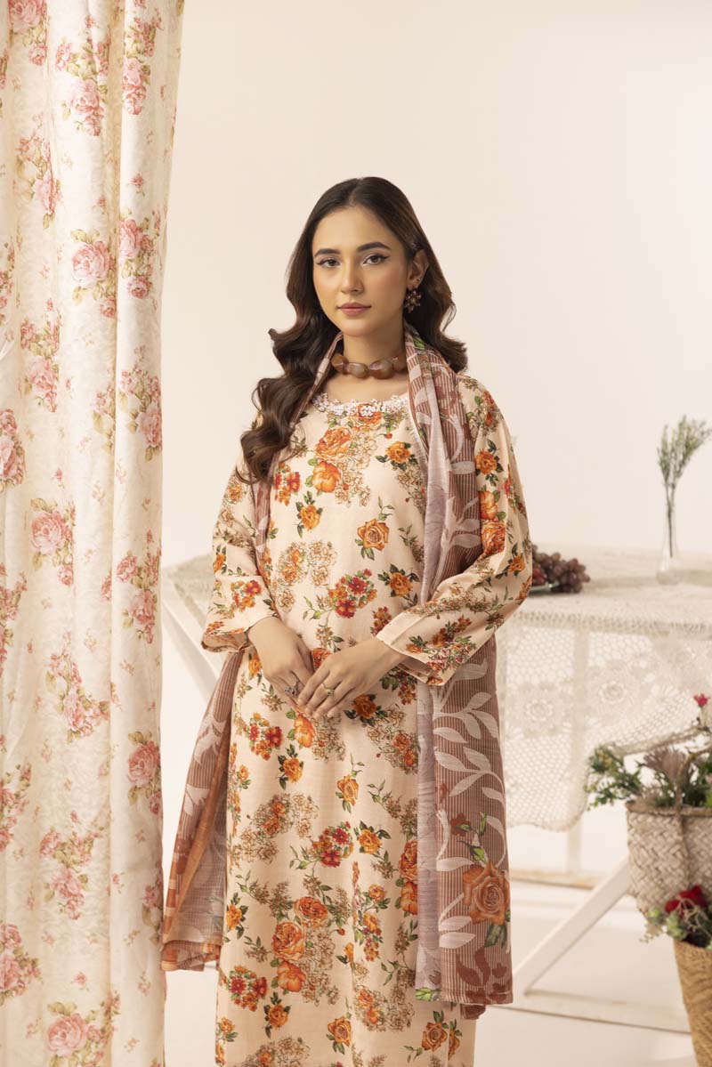 Aleena Khadder Suit with Digital Printed Dupatta Peach