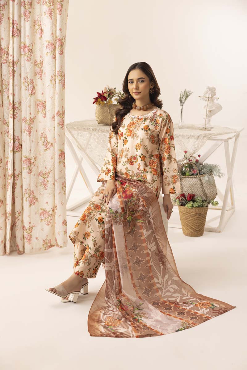 Aleena Khadder Suit with Digital Printed Dupatta Peach