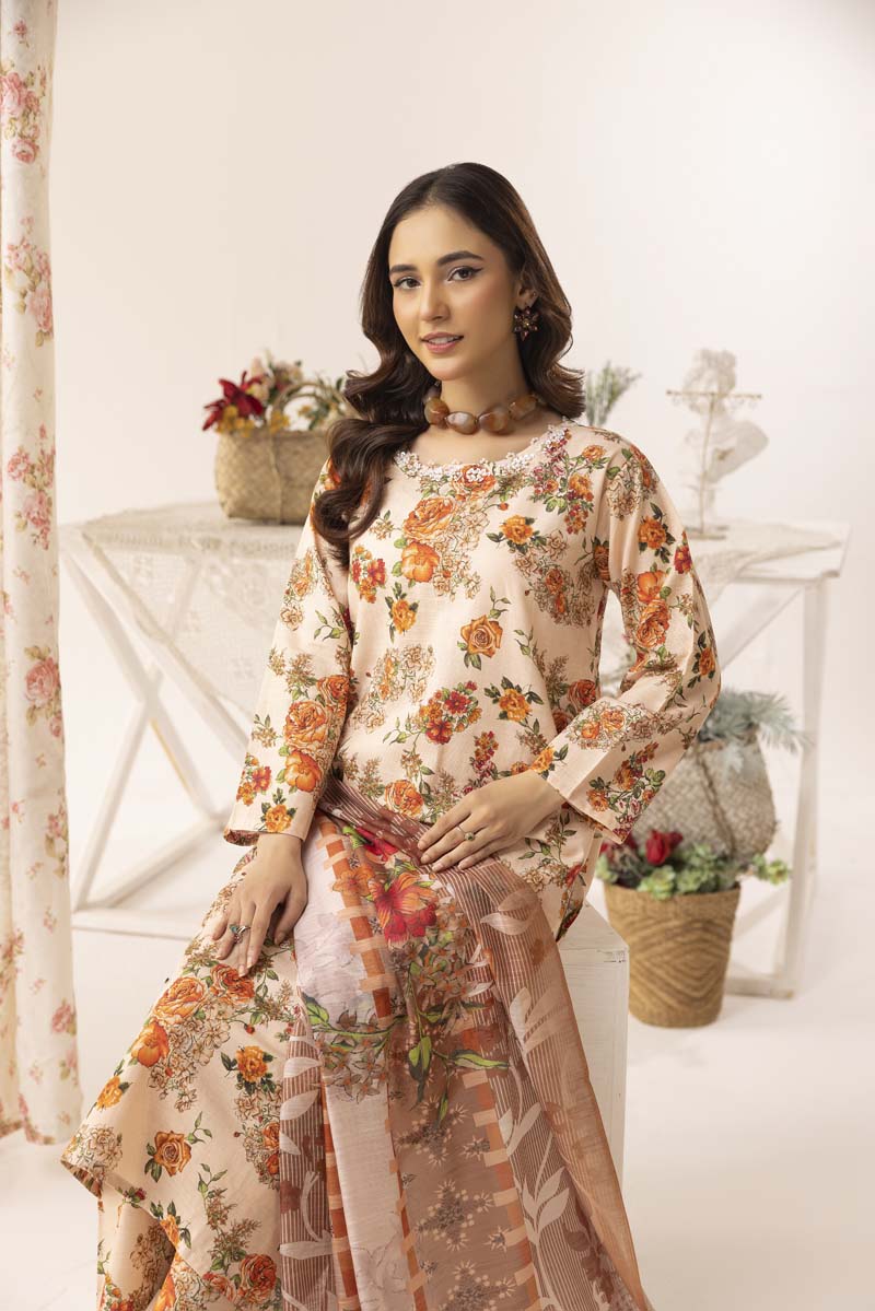 Aleena Khadder Suit with Digital Printed Dupatta Peach