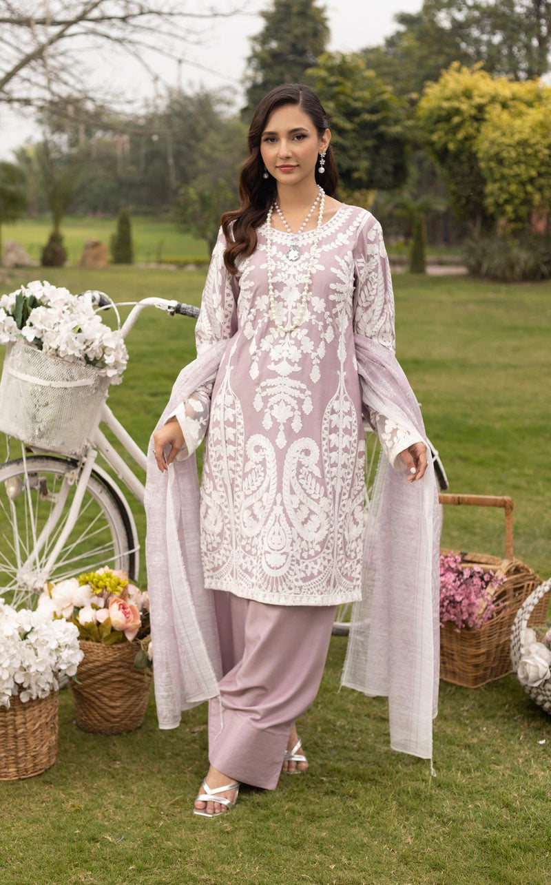 Jannat Farshi Salwar Ladies Linen Lilac Embroidered Eid Outfit