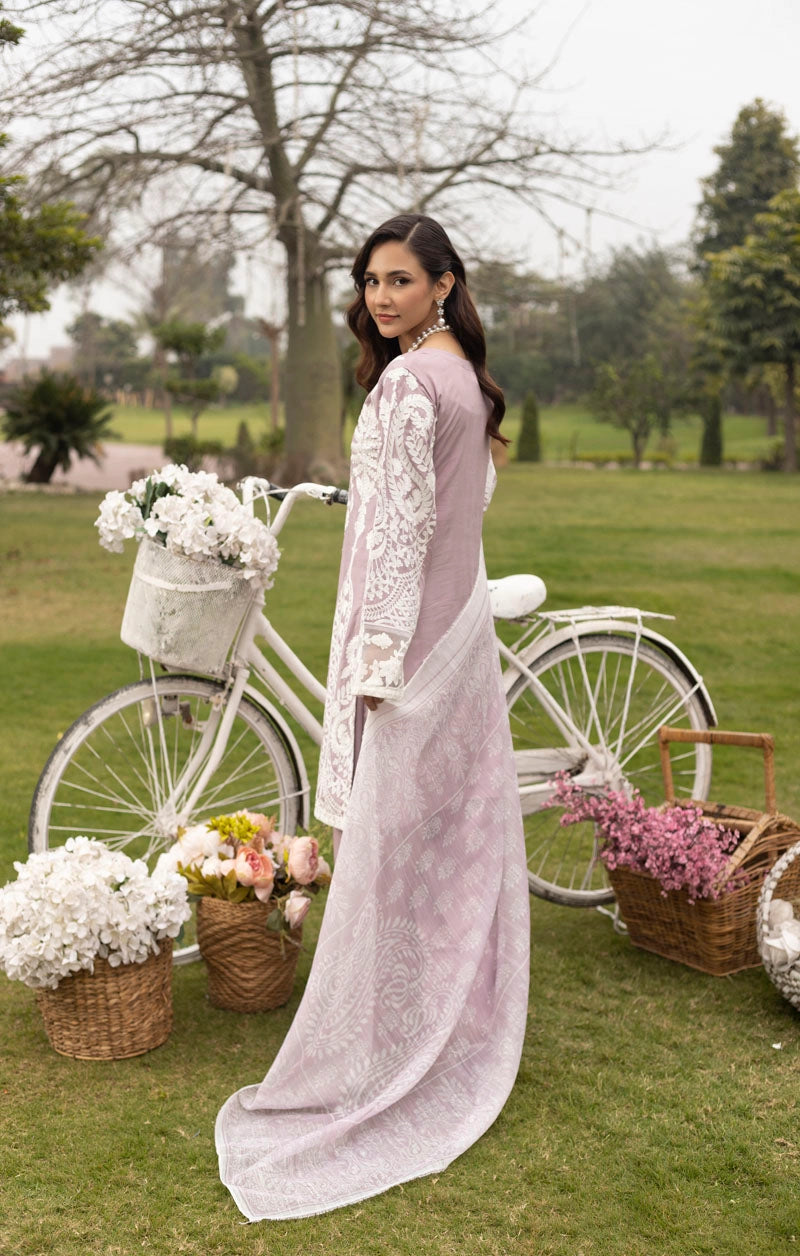 Jannat Farshi Salwar Ladies Linen Lilac Embroidered Eid Outfit