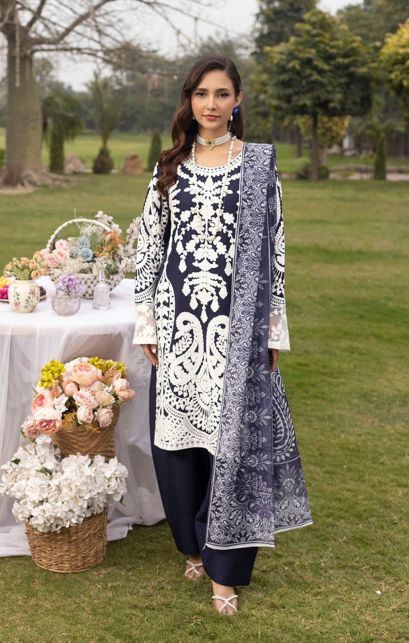 Jannat Farshi Salwar Ladies Linen Midnight Blue Embroidered Eid Outfit