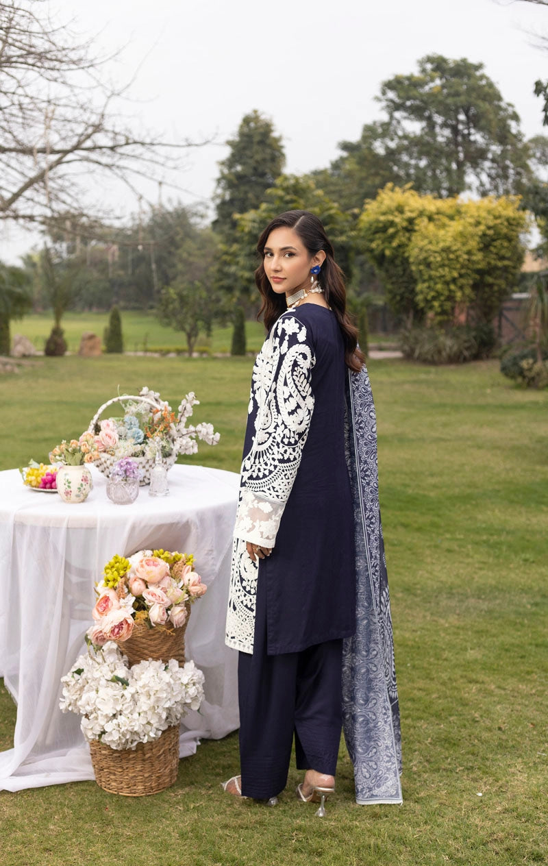 Jannat Farshi Salwar Ladies Linen Midnight Blue Embroidered Eid Outfit