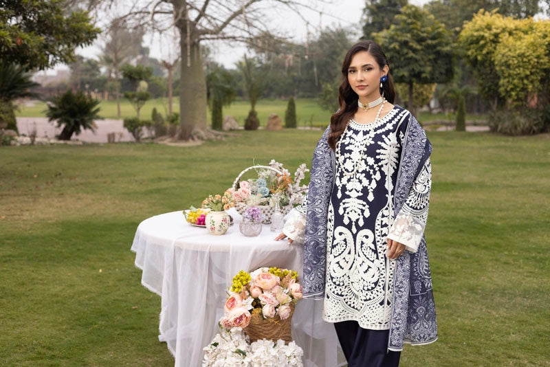 Jannat Farshi Salwar Ladies Linen Midnight Blue Embroidered Eid Outfit