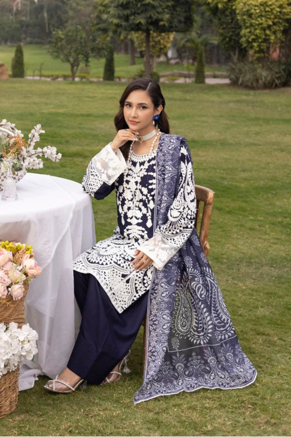 Jannat Farshi Salwar Ladies Linen Midnight Blue Embroidered Eid Outfit