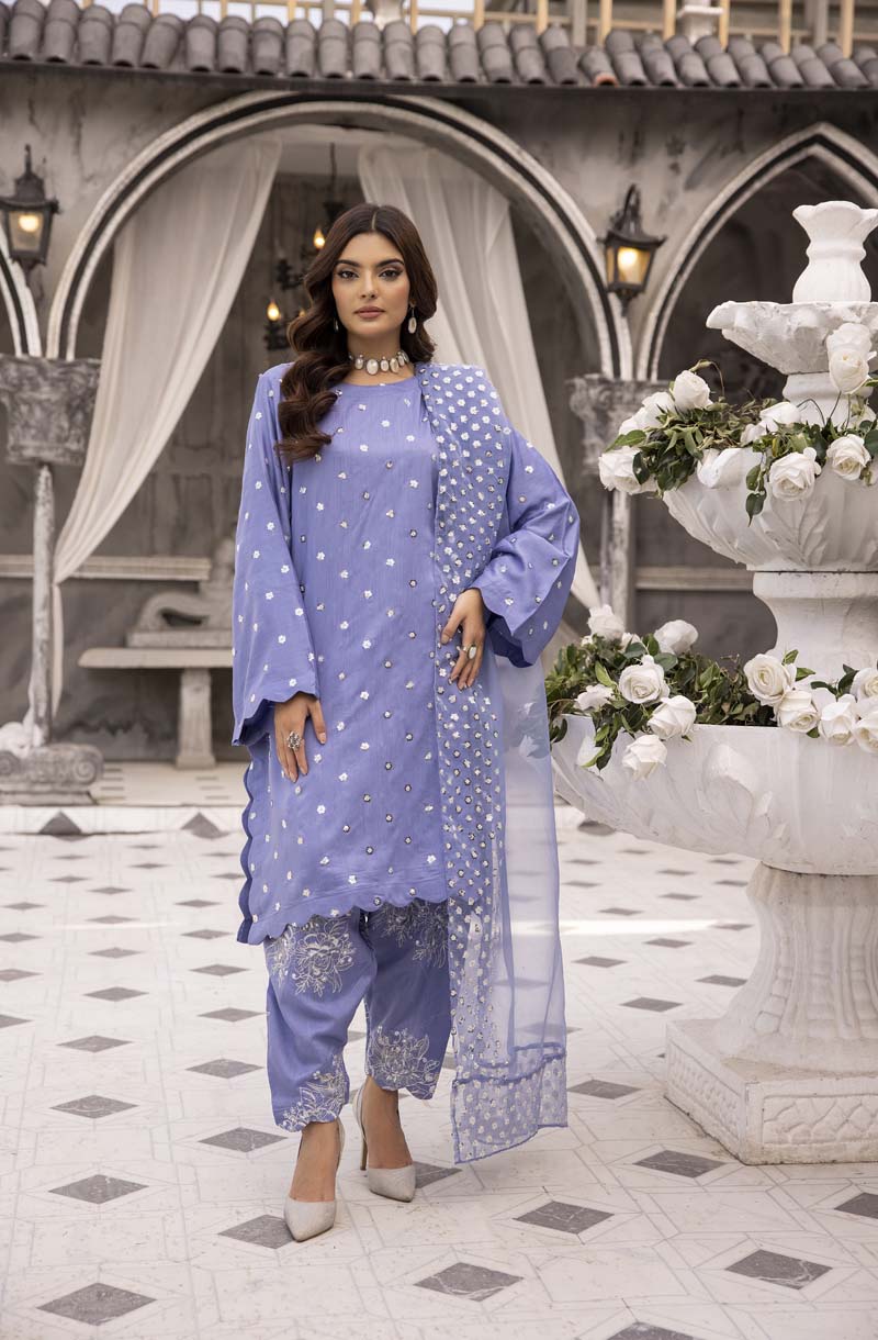 Ivana Luxury Blue Viscose Embroidered Salwar Eid Outfit 2418 - Desi Posh