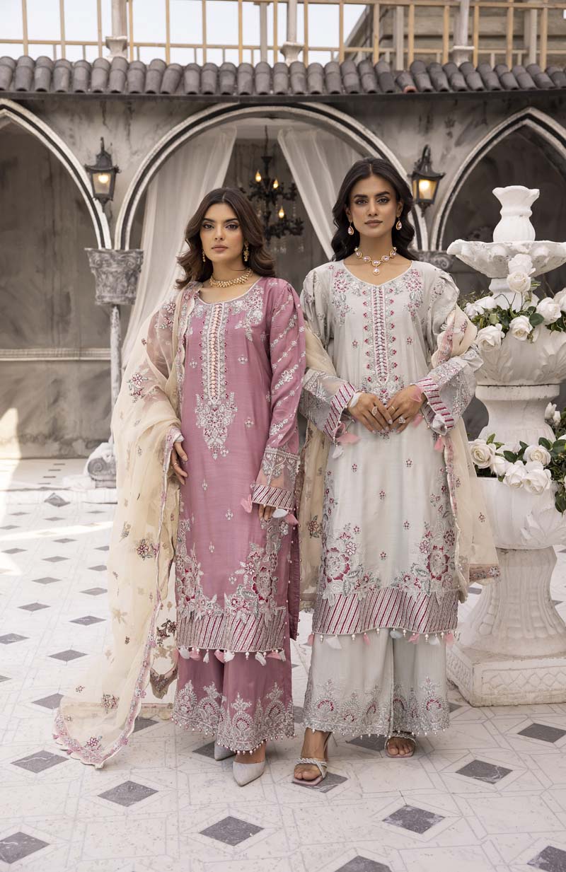 Maria B inspired Pink Viscose Embroidered Palazzo Eid Outfit 2419P - Desi Posh