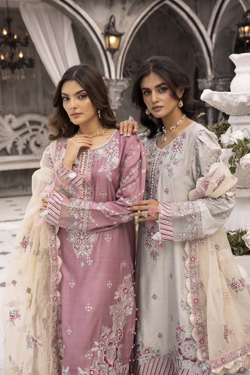 Maria B inspired Pink Viscose Embroidered Palazzo Eid Outfit 2419P - Desi Posh