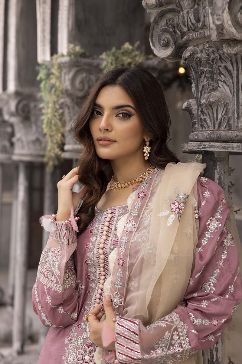 Maria B inspired Pink Viscose Embroidered Palazzo Eid Outfit 2419P - Desi Posh