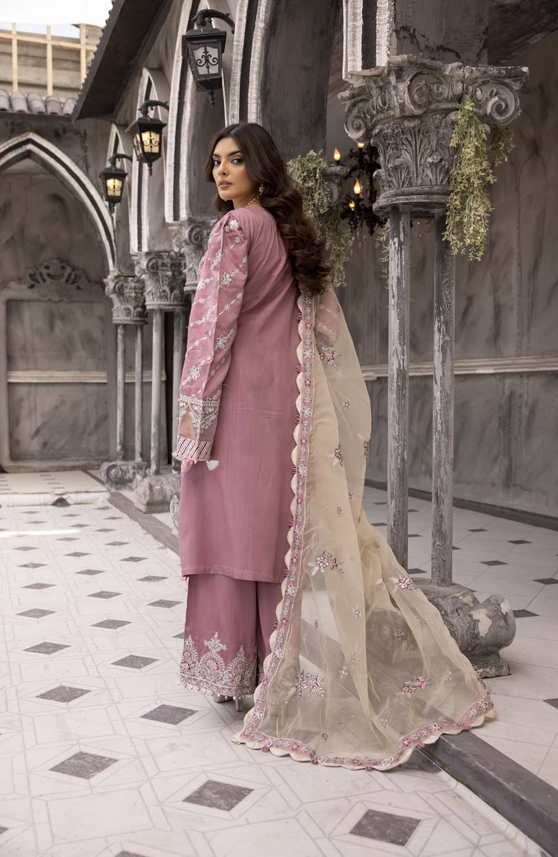 Maria B inspired Pink Viscose Embroidered Palazzo Eid Outfit 2419P - Desi Posh