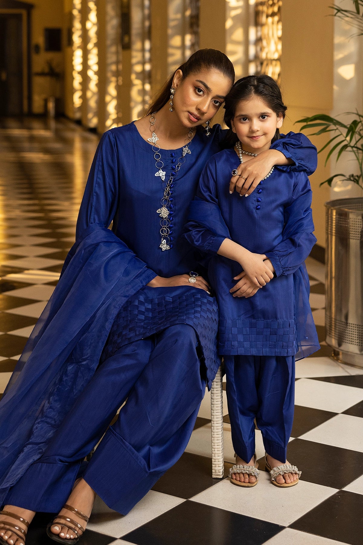 Hussain Rehar inspired Farshi Mummy & Me Girls Blue Eid Outfit