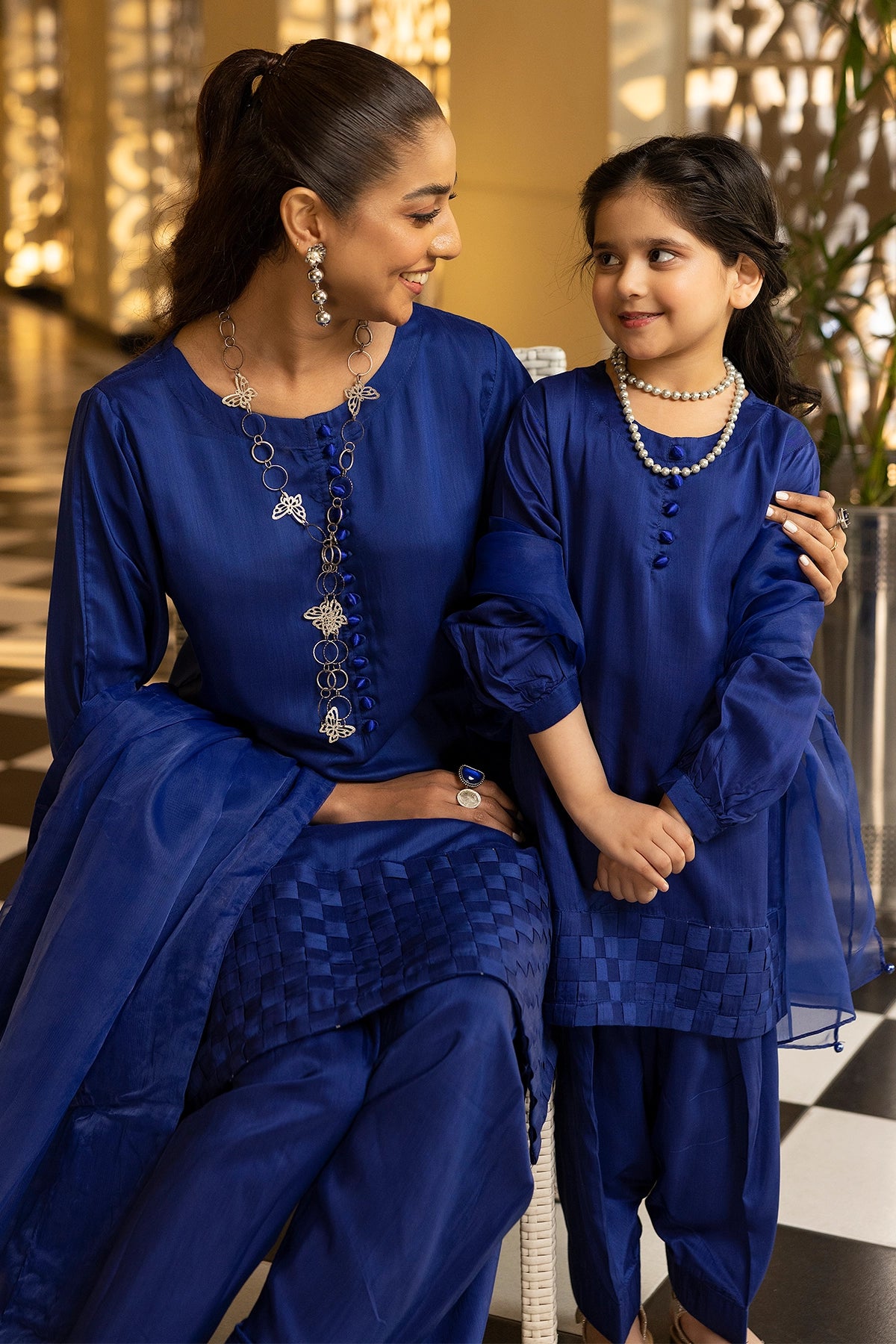 Hussain Rehar inspired Farshi Mummy & Me Girls Blue Eid Outfit