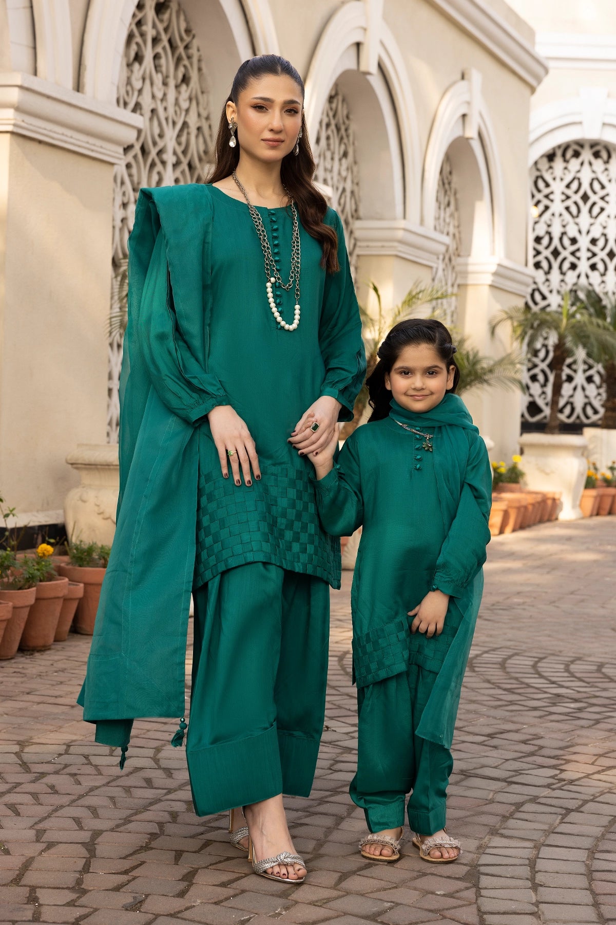 Hussain Rehar inspired Farshi Mummy & Me Girls Green Eid Outfit