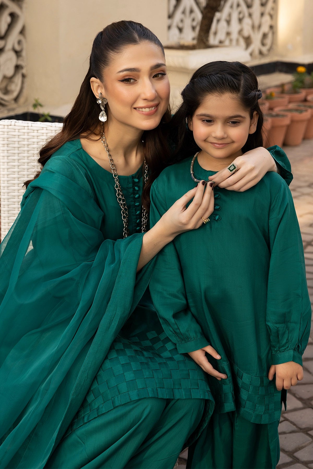 Hussain Rehar inspired Farshi Mummy & Me Girls Green Eid Outfit