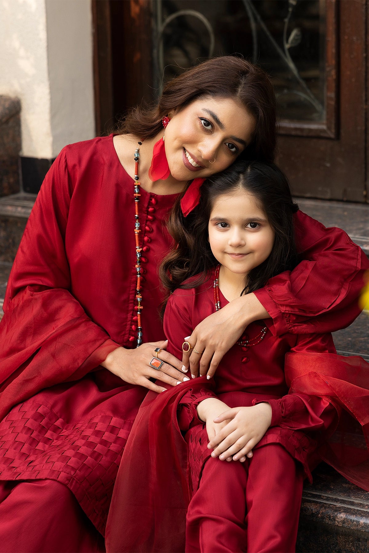 Hussain Rehar inspired Farshi Mummy & Me Girls Maroon Eid Outfit